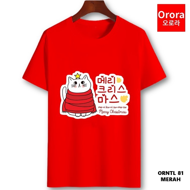 Orora Kaos Distro Premium NATAL Korea Style - Baju Atasan Sablon Pria Wanita Warna Hitam Putih Ukura