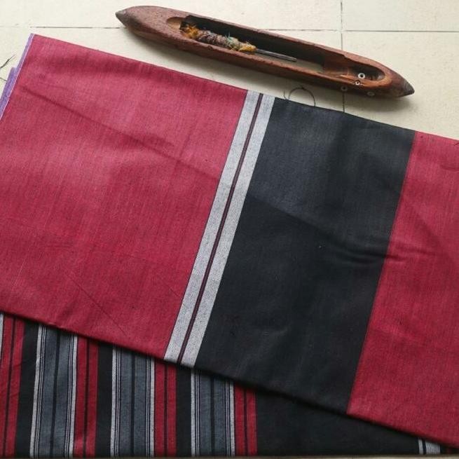 bahan kain tenun lurik gradasi warna merah bata [terbaik]