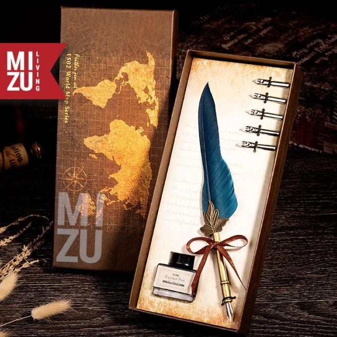 

High Quality Mizu Hanepen Calligraphy Set Feather Quill Dip Pen Bulu 6 Nibs 1 Ink Neo
