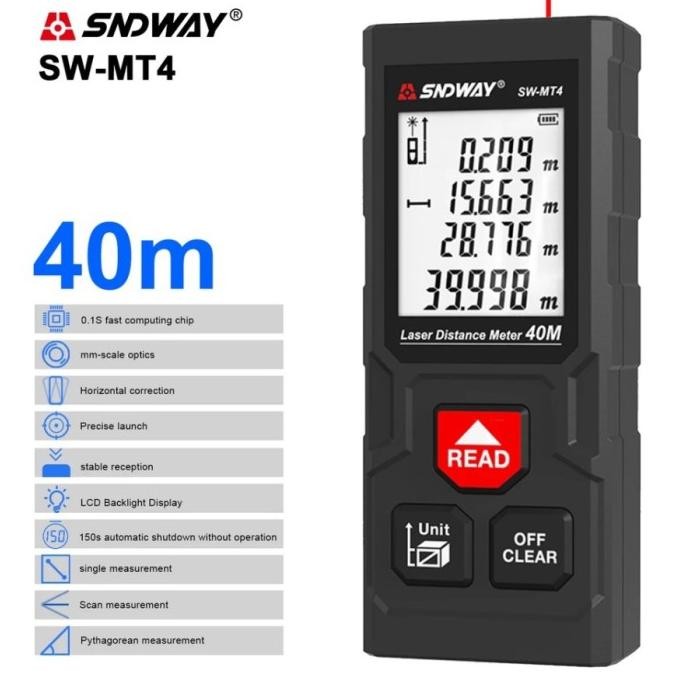 

Terbaru Sndway Laser Distance Meter Mt4 - Alat Ukur Jarak 40M Digital