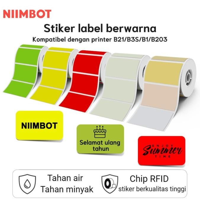 

Sale Niimbot B21/B1/B203/B3S Kertas Label Stiker Tahan Minyak Warna Solid