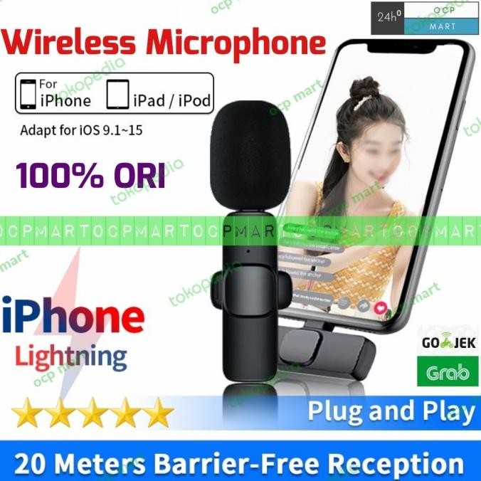 Wireless Microphone Iphone Lightning Mic Lavalier Hp Vlog Live Youtube