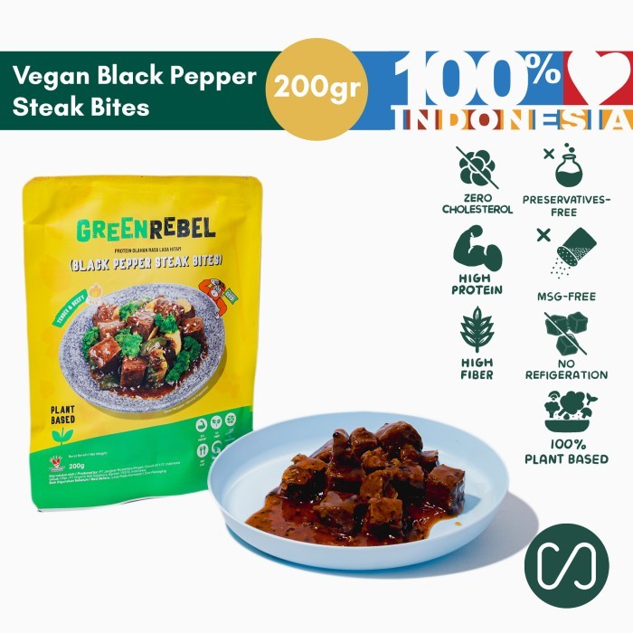 

Green Rebel Vegan Black Pepper Steak Steak Vegan Lada Hitam 200Gr