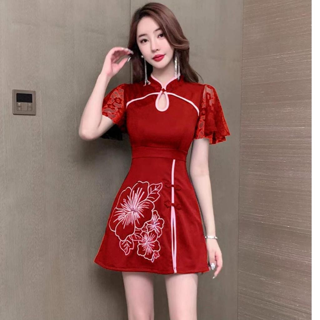 Dres Ceongsam Kekinian Dress Imlek 2025 Sress Import Premium Drees Ceongsam Perempuan Remaja Chinese