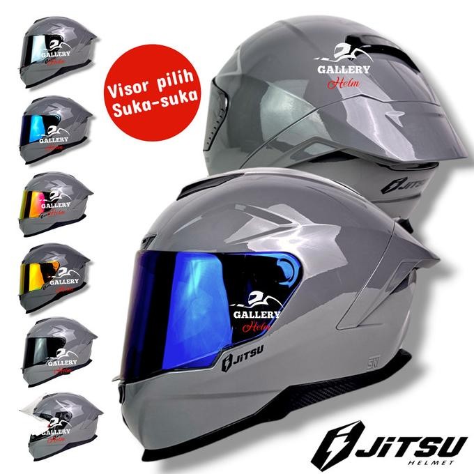Ready JITSU AIR 1 Grey Glossy Helm Full Face Terbaru Sni / Visor Iridium Silver Suport Intercom