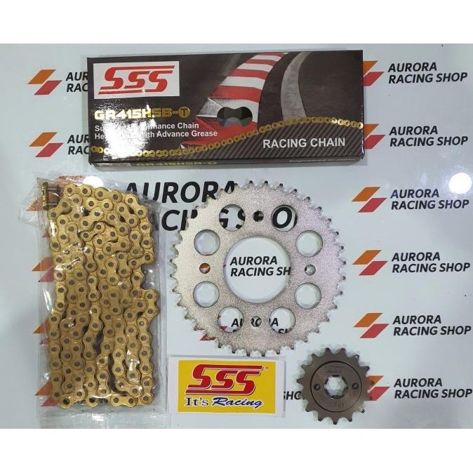 Ready Gear Set SSS 415 Supra X 125 Fi Helm In & Rantai SSS HSBT Gold