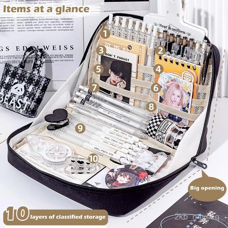 

Super Large Capacity Pencil Case Kawaii Canvas 90° Opening High-quality Cosmetic Bag Stationery for Students School Supplies PFGW