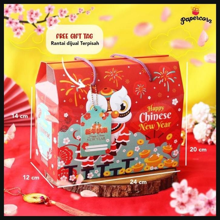 

10 Pcs Gable Box Imlek - Barongsai / Box Hampers Imlek Uk 24*12*20 Cm + Free Tag