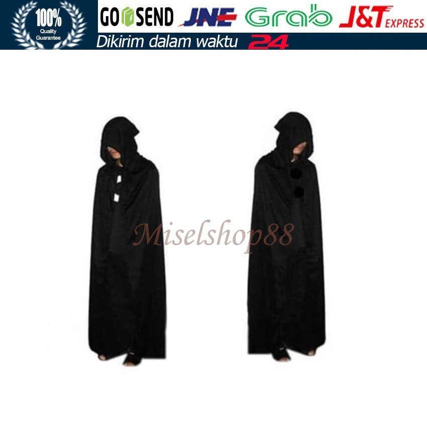 Pakaian Sexy Jubah hitam penutup kepala dracula vampire Halloween cape cosplay