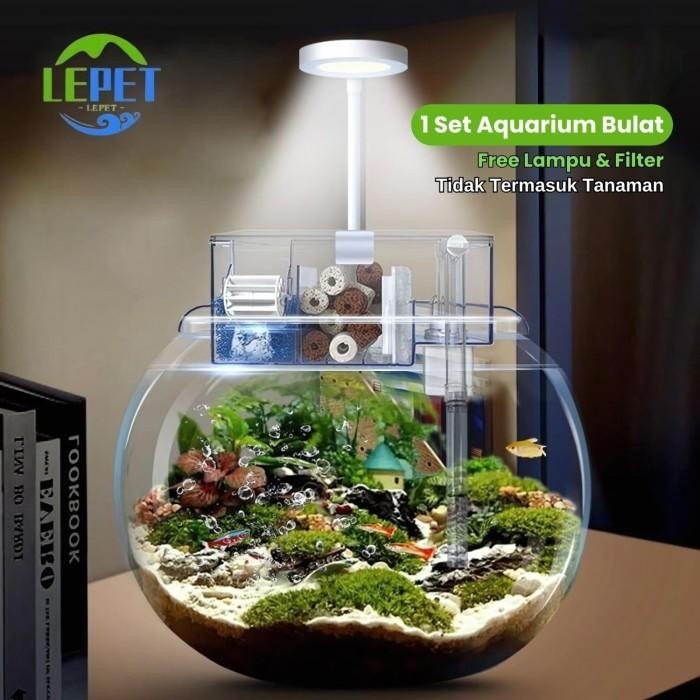 Lepet 1 Paket Aquarium Bulat Plastik Yg21/Yg25/Yg29 Akuarium Ikan Cupang Hias / Kura-Kura Wadah Tana