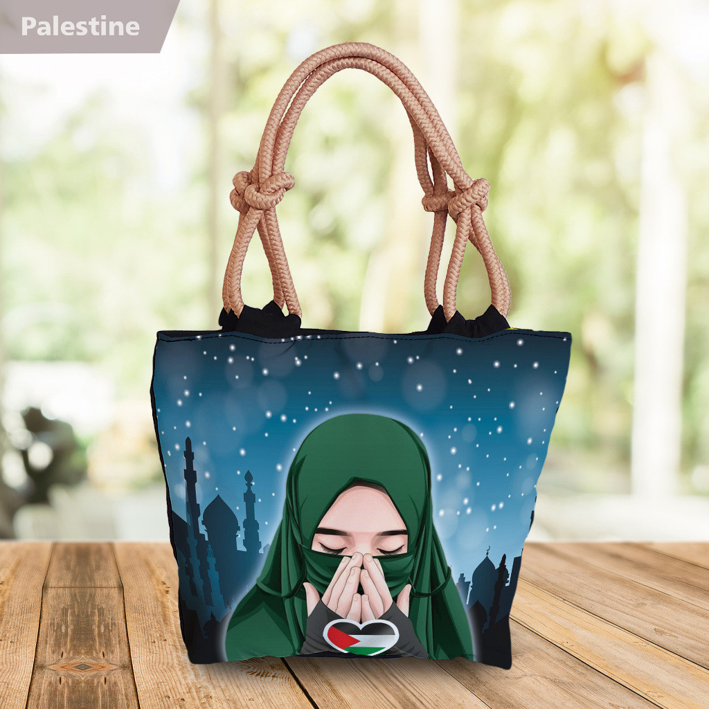 Tas Ransel Tahan Lama [GROSIR] Totebag Tali Sumbu Tas Wanita Hijab Kanvas Printing Gambar Muslimah