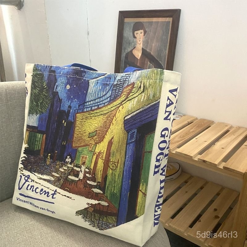 Tas Tote Kanvas Lukisan Minyak Van Gogh Cafe Asli