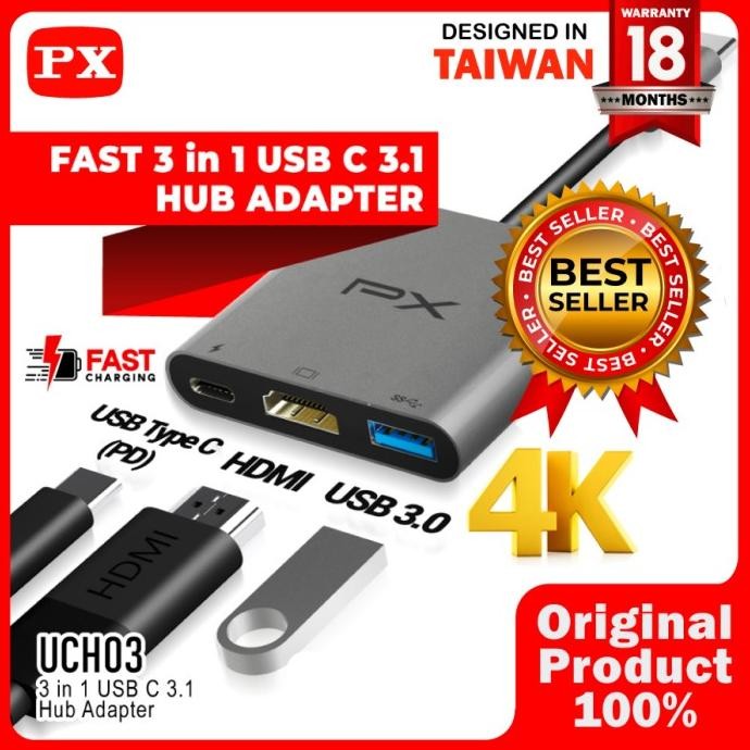 

PROMO PX UCH03 USB HUB ADAPTER 3 IN 1 4K USB TYPE C 3.1 HDMI