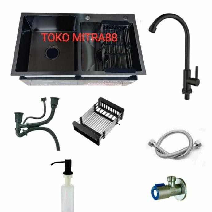 

PROMO KITCHEN SINK LUNAR 8245 BLACK KOMPLIT SET KRAN PIPA HITAM