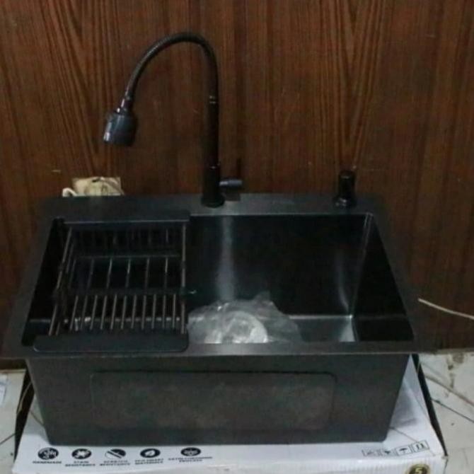 

PROMO KITCHEN SINK VALPRA 6045 BLACK KOMPLI SET KRAN FEXSIBEL HITAM