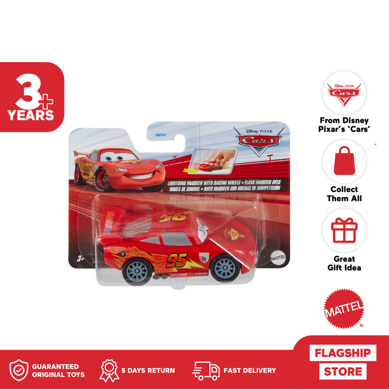 Pixar Cars Pullback 1:43 Pack Lightning McQueen with Racing Wheels - Mainan Mobil Anak