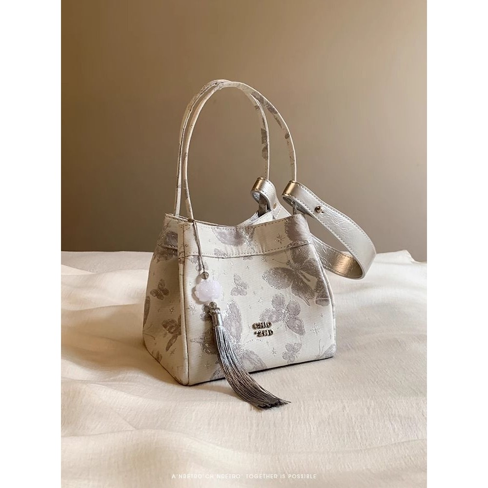 Tas Gendong Komuter Wanita#Tas Selempang Bahu#Tas Ember Kupu-kupu Perak Bulu Ringan