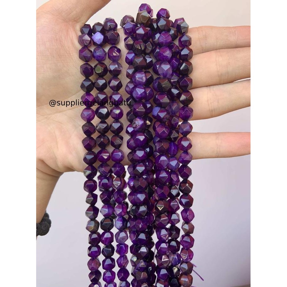 

batu faceted hexagon Stone 8mm kecubung kampung ungu purple amethyst
