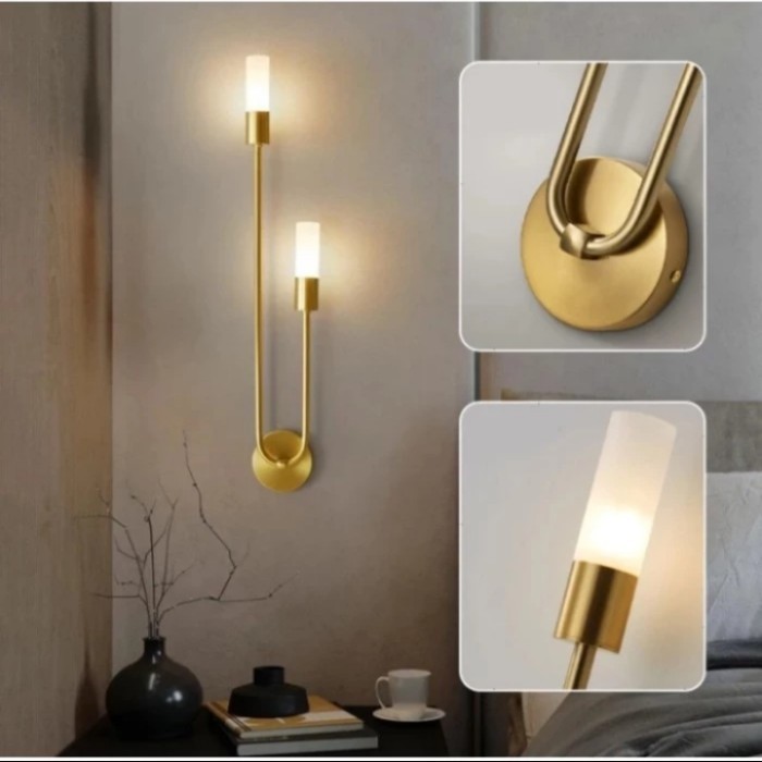 Lampu dinding Minimalis hias kamar tidur Besi Acrylic Gold READY