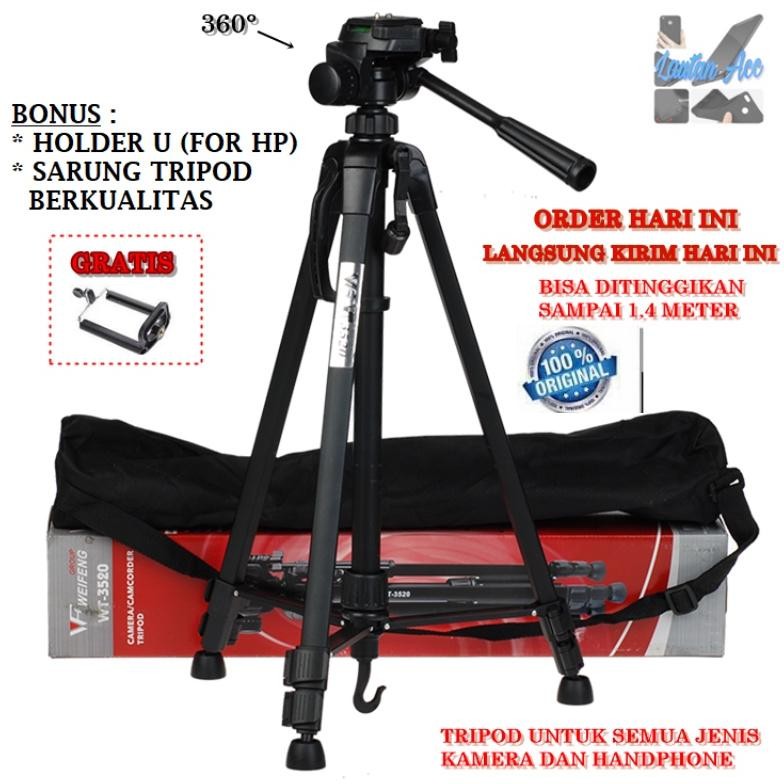 Kin - TRIPOD BLACK WEIFENG WT-3520 PREMIUM ORIGINAL 3520 PORTABLE LIGHTWEIGHT KAMERA HANDPHONE