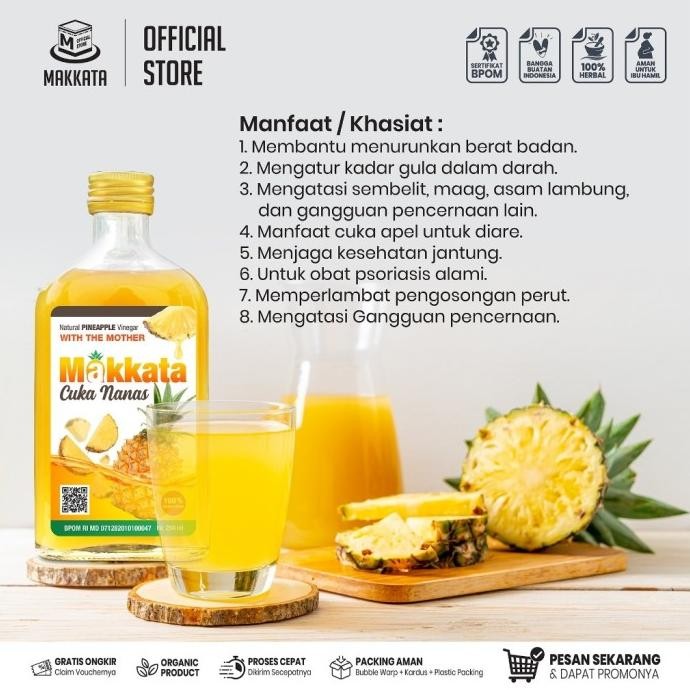 

Original MAKKATA Pineapple Cider Vinegar Cuka Nanas Makkata With The Mother Cuka Sari Nanas Organic Bpom Termurah