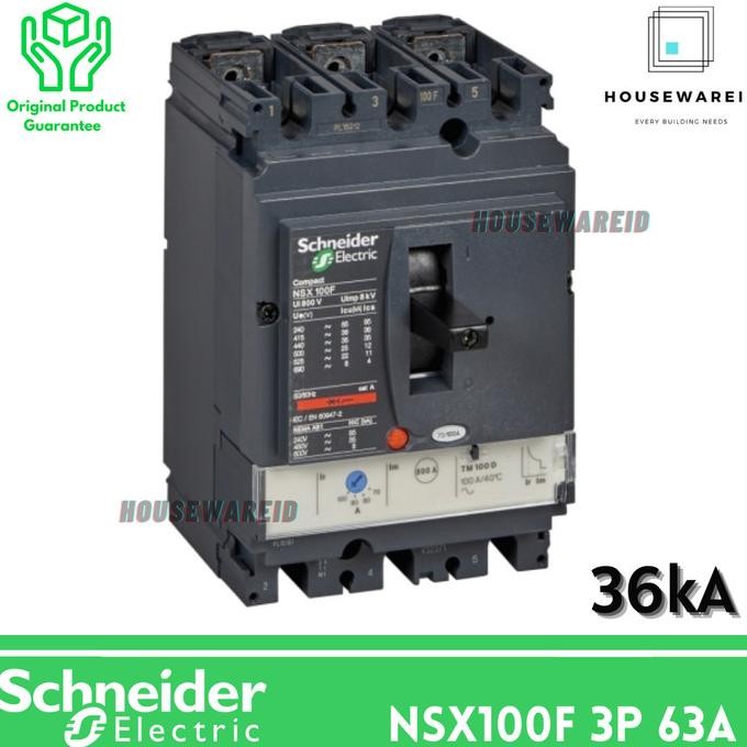MCCB 3 Phase 63 Ampere 3p 63a Breaker Schneider NSX100F TM63D Original