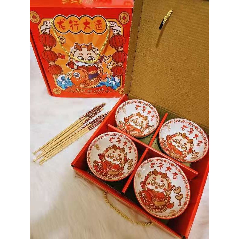 

Imlek Hampers Imlek Chinese New Year / Mangkok Set Imlek premium bowl set - Set C Naga 4pcs Limited