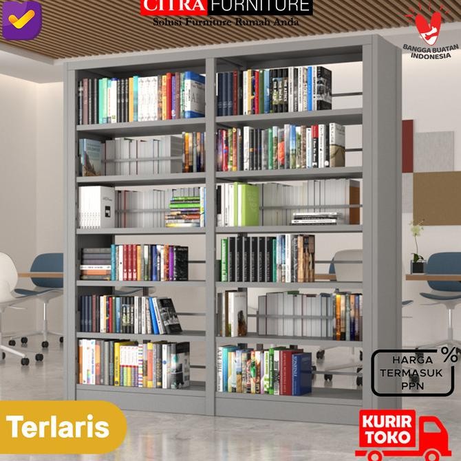 Promo Shumo Lemari Besi Rak Buku Perpustakaan Sekolah 2 Muka Jumbo