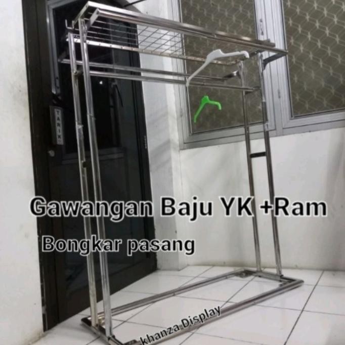 TERMURAH - Gawangan Baju Gamis Yk + tatakan Ram panjang 120cm Stainless crom