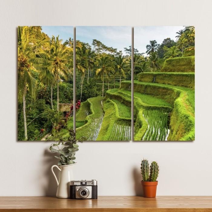 Dekorasi Pemandangan Sawah Poster Kayu Hiasan Dinding