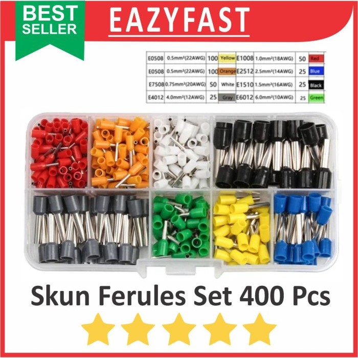 LIMITED EDITION Skun Kabel Terminal Listrik Ferrules Set 400 Pcs Sekun Ferules Tusuk Tancap Jarum