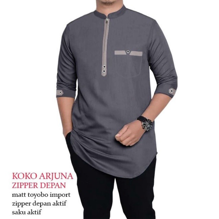 

KOKO ARJUNA Ziper depan Matt Toyobo Import Pakaian Pria koko Muslimin Terbaru