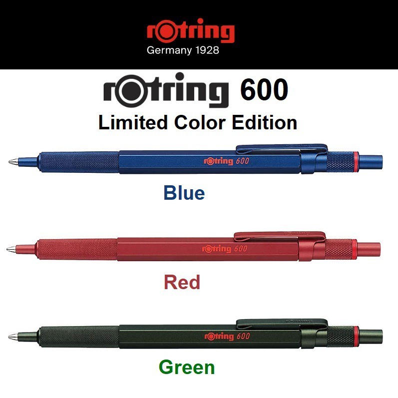 

rOtring 600 Pensil Drafting Logam Penuh Edisi Warna Khusus (0,5 mm), Pena Bolpoin, rotring Biru / Merah / Hijau |769B52A1|