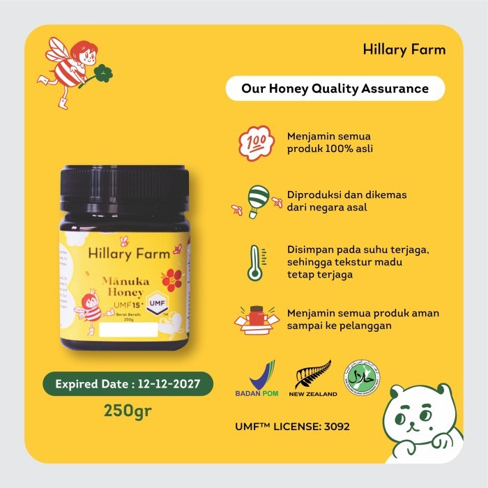

Terlaris Hillary Farm Madu Manuka UMF 15+ Manuka Honey 250GR SALE