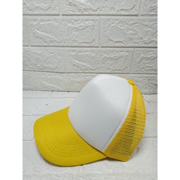 [TERLARIS] topi jaring topi trucker polos topi jala polos topi pria polos dewasa - Kuning putih kuni