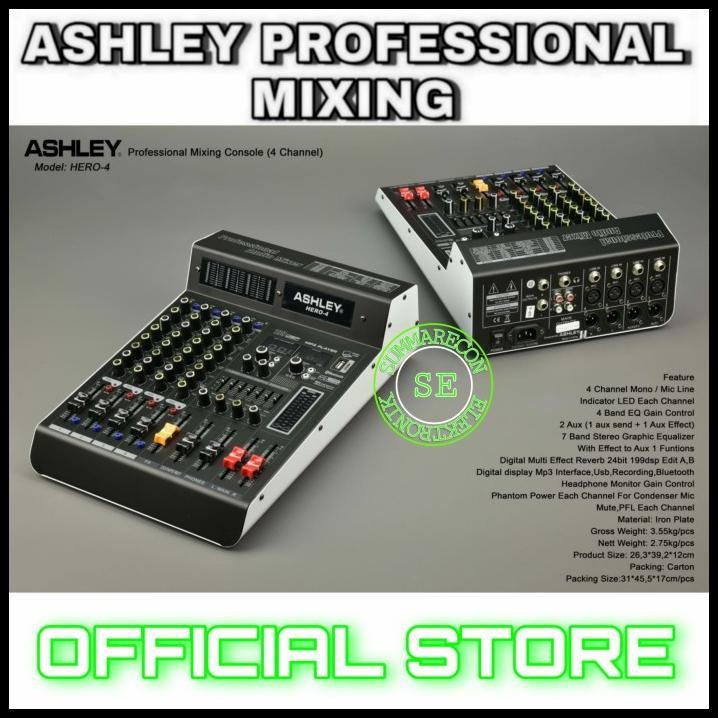 TERMURAH MIXER 4 CHANNEL ORIGINAL ASHLEY HERO 4 USB BLUETOOTH RECORDING 