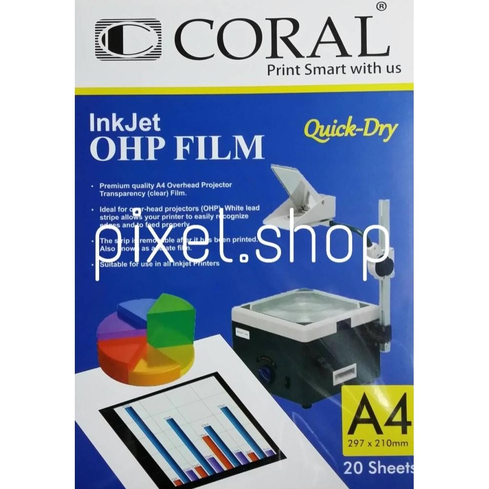 

TERBARU - kertas print inkjet transparancy OHP film A4 CORAL - paper OHP film