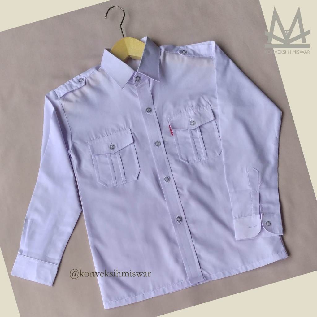 Baju Seragam Seragam Cowok Kemeja Putih Lengan Panjang Baju Kerja / Paskibra / PDH / PNS - SD SMP