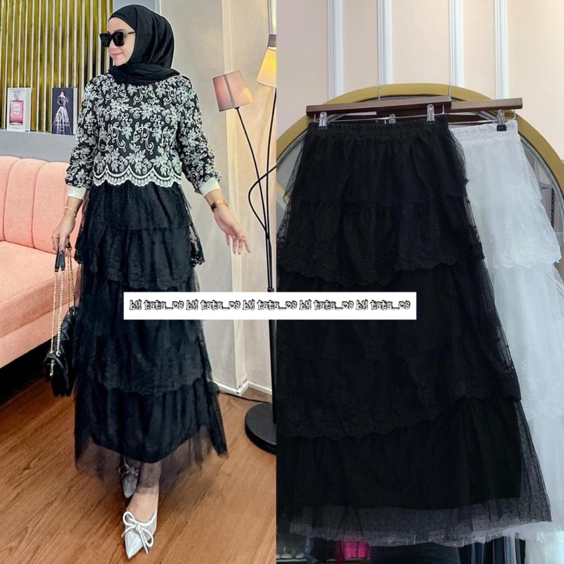 Tataos BANGKOK OLEH MJS HANNA MAXI SKIRT ROK PANJANG TUTU TILE Susun RENDA Brokat RENDA Brokat IMPOR