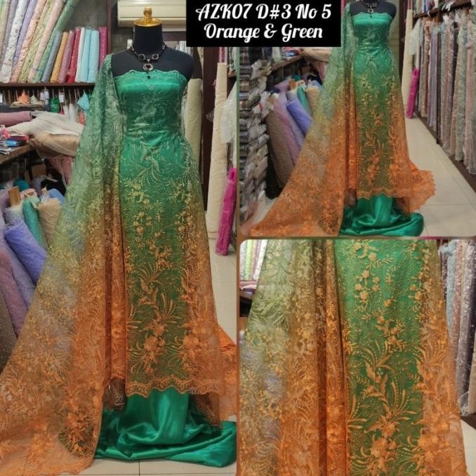 '+'+'+'+] Kain Tile Brokat Swaro Gradasi Ombre AZK07 D#3 No 5 Orange & Green