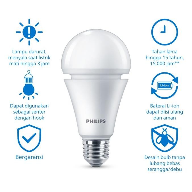 Lampu Emergency Philips Radiantline Bohlam Led 11W 6500K Putih Original Dan Terpercaya