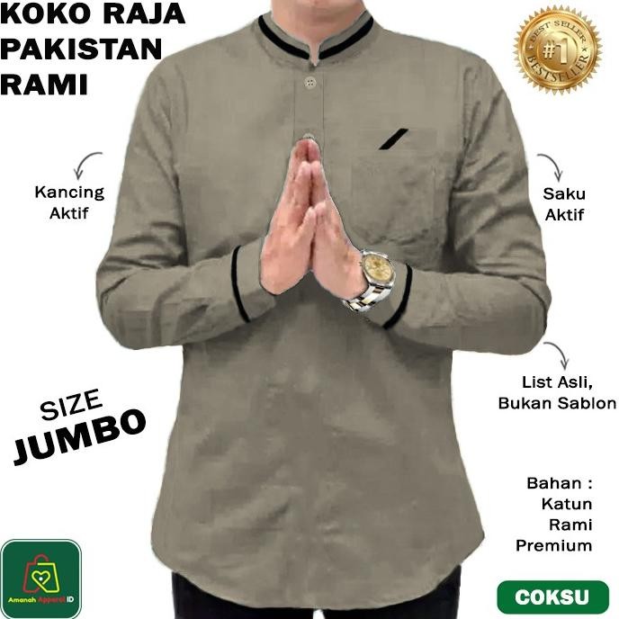 Promo Baju Koko Pria Lengan Panjang QURTA RAJA PAKISTAN RAMI JUMBO - 27751 COD
