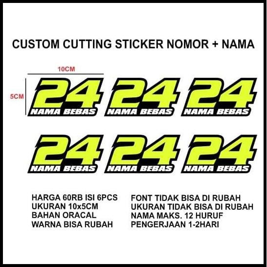 

DISKON CUSTOM CUTTING STICKER NOMOR PLUS NAMA 1SET ISI 6PCS !