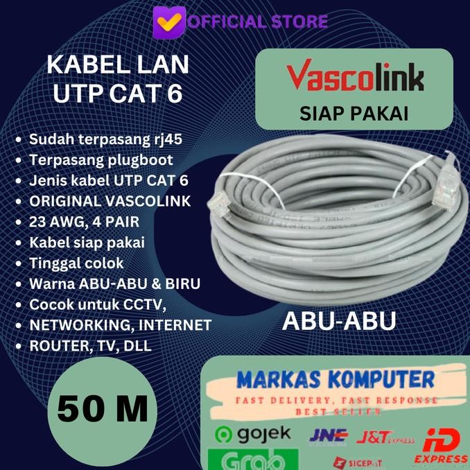 

KABEL LAN CAT 6 VASCOLINK 50 METER SIAP PAKAI / 50METER UTP CAT 6 ORIGINAL