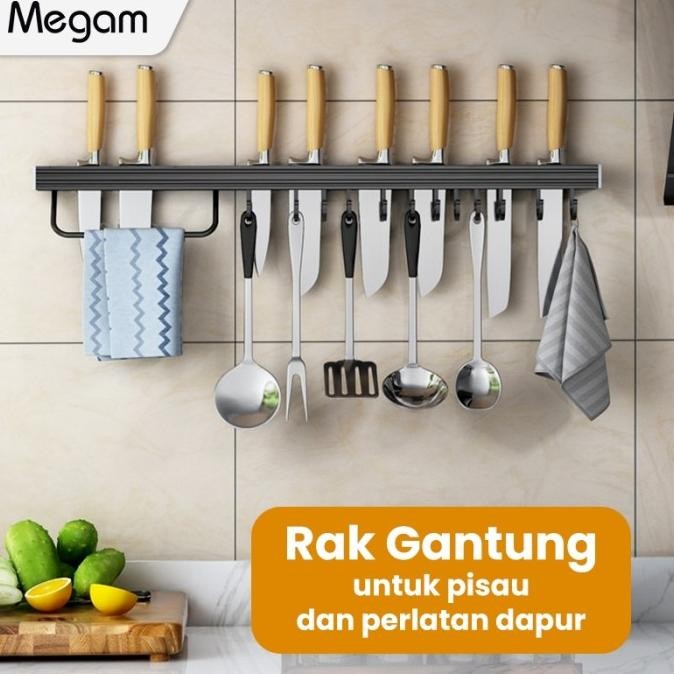 

Berkualitas Megam Rak Gantung Pisau Dapur Tempat Spatula Rak Serbaguna HRM120