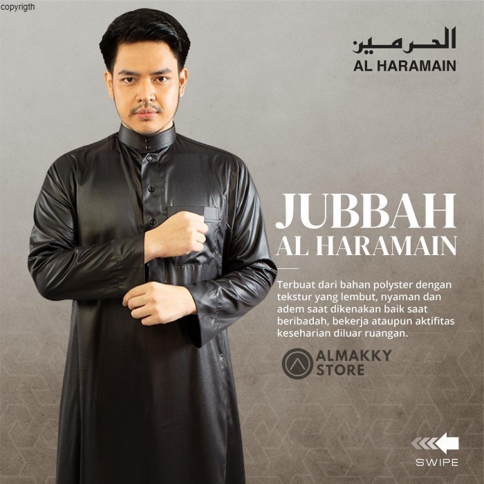 Jubah Pria AL HARAMAIN POLYESTER Dewasa - HITAM (Jubah Pria ALHARAMAIN impor) - - Anak(20"-38") jumb