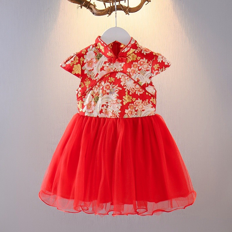 Dress Imlek Anak 2-13 Tahun Gaun Qipao Cewe Baju Imlek Dros Cheongsam Brukat Bsju Minidress Perempua