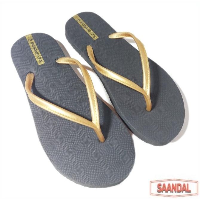SANDAL JEPIT KARET WANITA SUN SWALLOW TOKYO HITAM COKLAT ABU-ABU EMAS