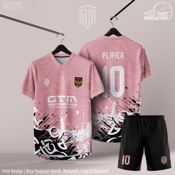 JERSEY BOLA FUTSAL PRINTING PINK HITAM KERAH VNECK ~ FREE CUSTOM DESIGN