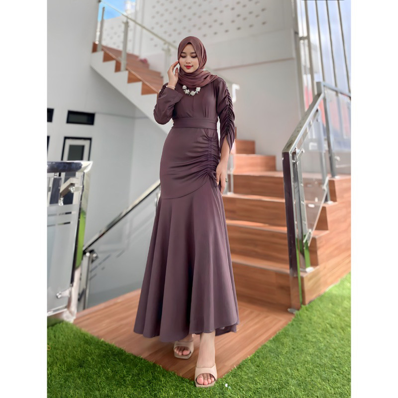 Dress Wsnita Dress Muslim Simpel Elegant Busana Kekinian Gsmis Ibu Ibu Lebaran Games Estetic Termura